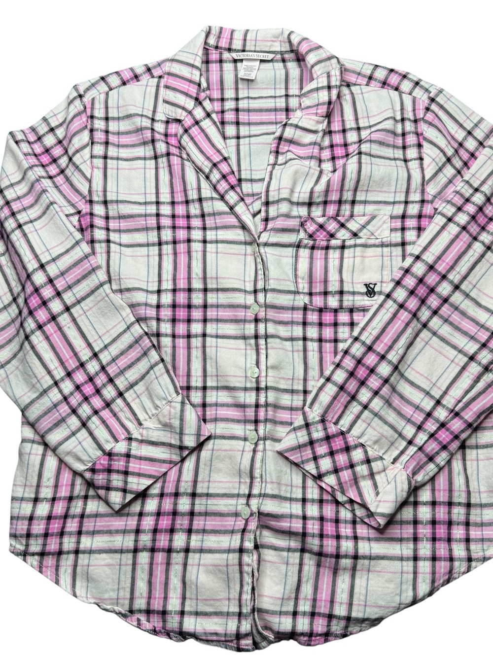 Victorias Secret Pajama Top Button Up Plaid Pink Women’s S Soft Comfy